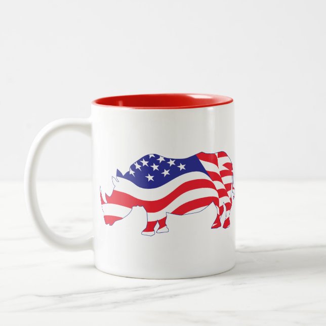 Rhino-USA-Flag Two-Tone Coffee Mug (Left)