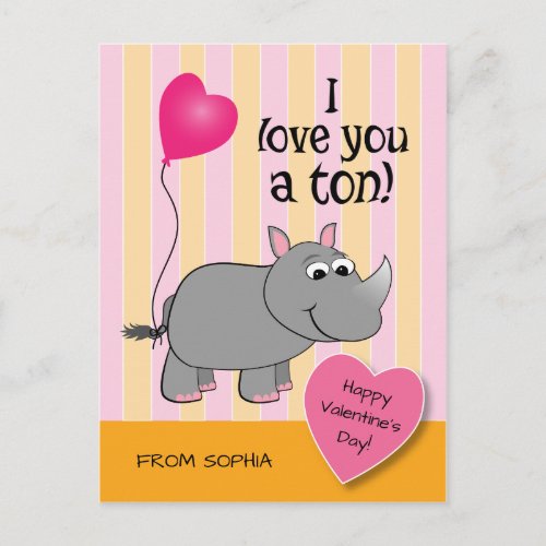 Rhino Valentines Day Classroom Card