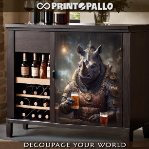 Rhino warrior in steampunk armor drinking beer - tissue paper
