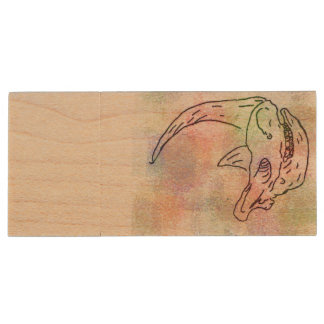 Rhino watercolour rainbow wood flash drive