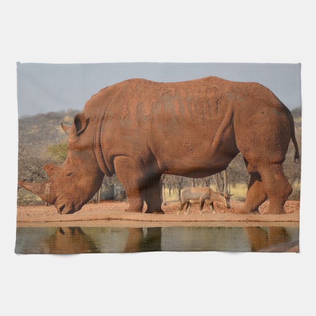 Rhino with mud on skin photo kitchen towel (Horizontal)