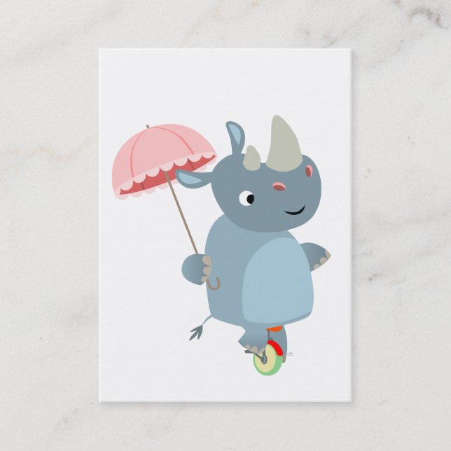 Rhino with Umbrella on Unicycle Business Card (Front)