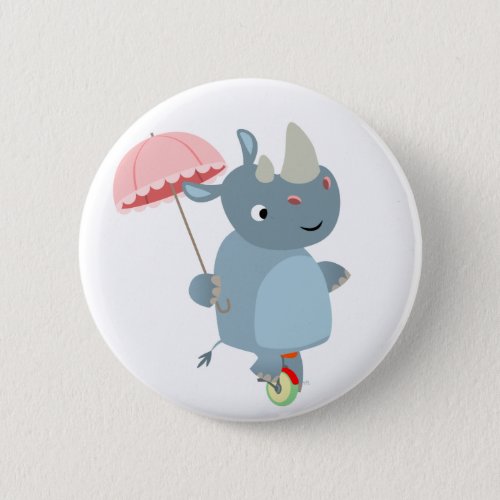 Rhino with Umbrella on Unicycle Button Badge