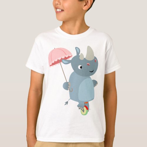 Rhino with Umbrella on Unicycle Children T_Shirt