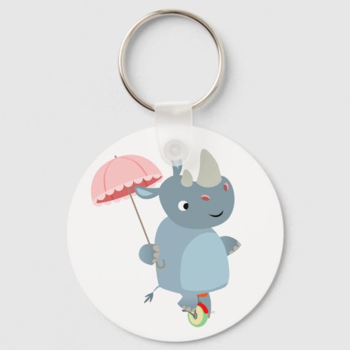 Rhino with Umbrella on Unicycle Keychain