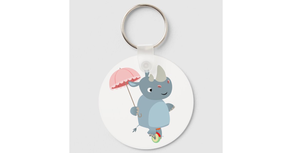 Rhino with Umbrella on Unicycle Keychain Zazzle
