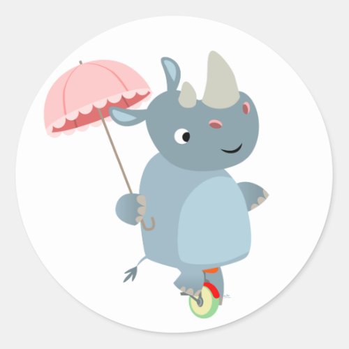 Rhino with Umbrella on Unicycle Sticker