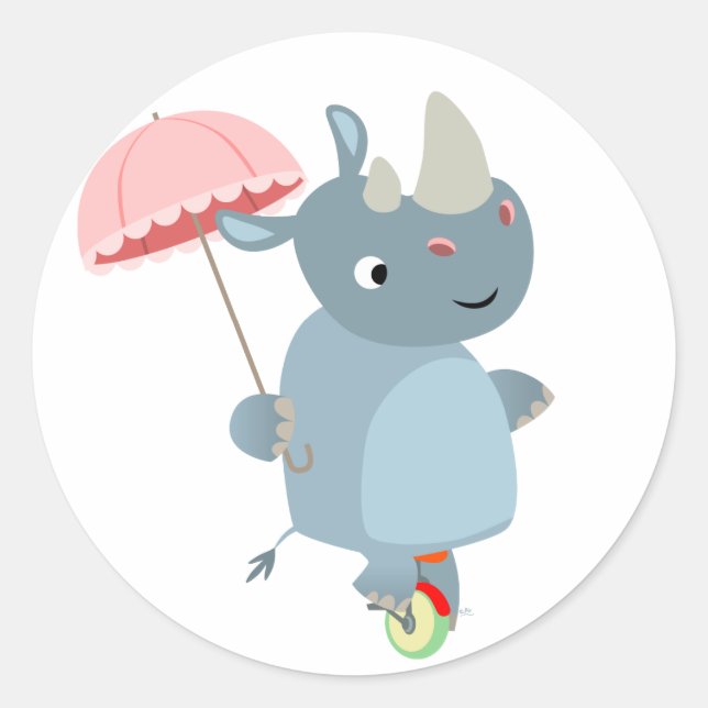 Rhino with Umbrella on Unicycle Sticker (Front)