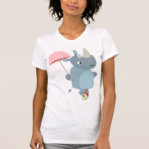 Rhino with Umbrella on Unicycle Women T_Shirt