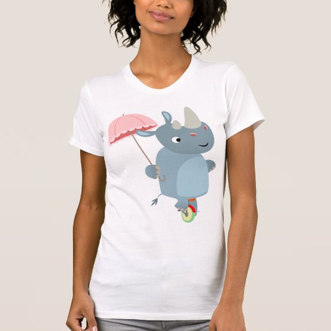 Rhino with Umbrella on Unicycle Women T-Shirt (Front)