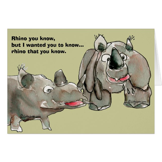 Rhino You Know, but Rhinoceros Cartoon Cards (Front Horizontal)