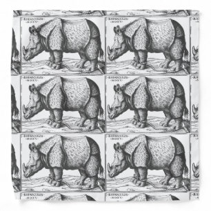 Rhinoceros antique woodcut for men bandana