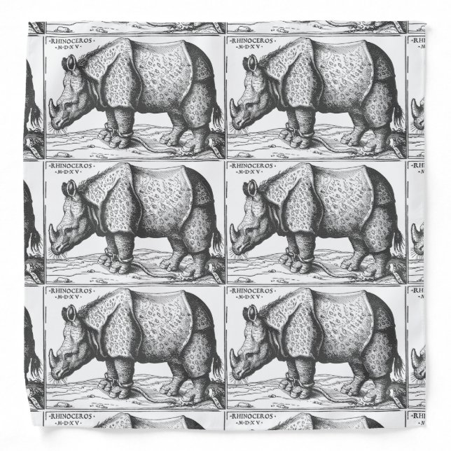 Rhinoceros antique woodcut for men bandana (Front)