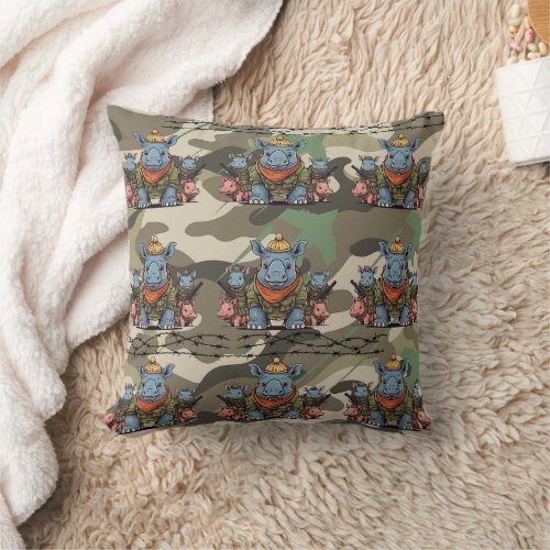 Rhinoceros Army Pattern Throw Pillow