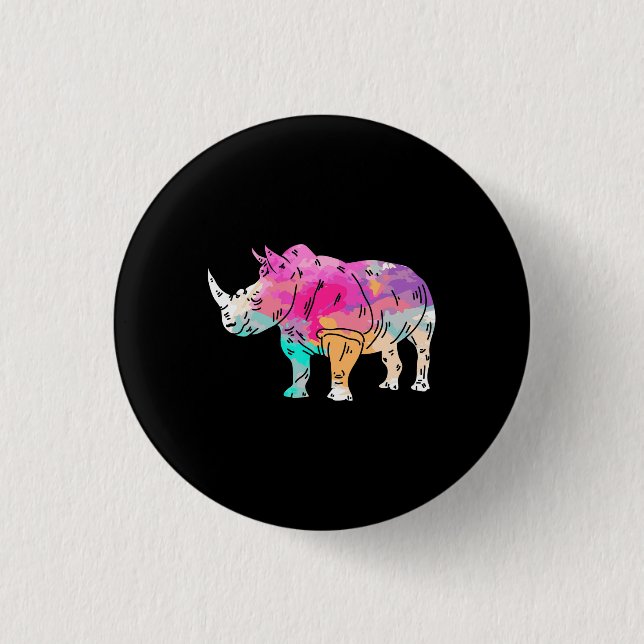 Rhinoceros Art Cute Artistic Rhino Zoo Safari Gift Button (Front)