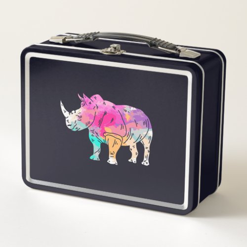 Rhinoceros Art Cute Artistic Rhino Zoo Safari Gift Metal Lunch Box