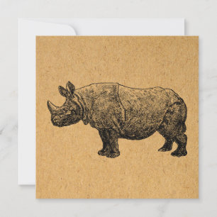 Rhinoceros Art Vintage Rhino Illustration Card