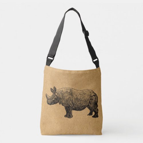 Rhinoceros Art Vintage Rhino Illustration Crossbody Bag