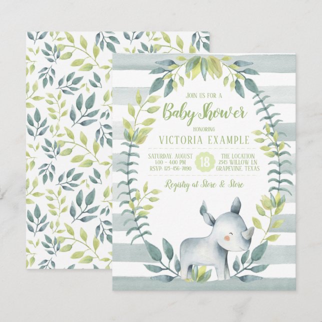 Rhinoceros Baby Shower Invitations (Front/Back)