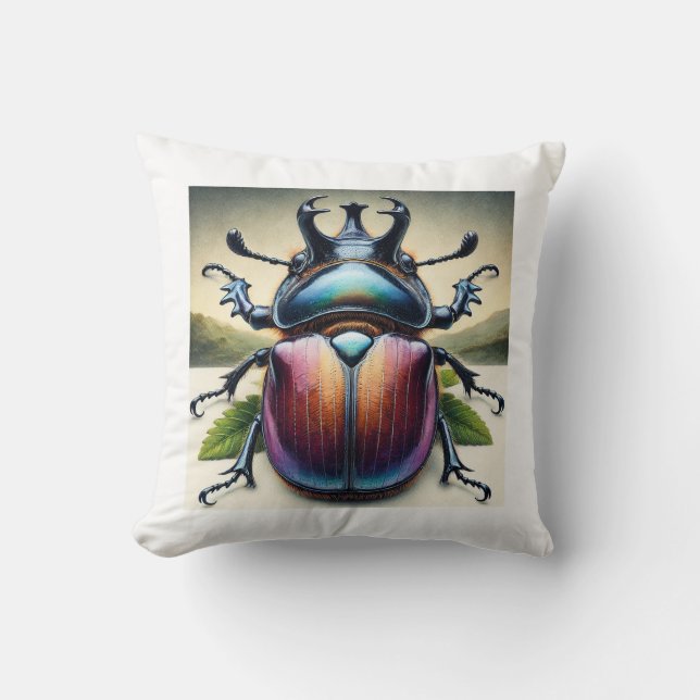 Rhinoceros Beetle 050824IREF208 - Watercolor Throw Pillow (Front)
