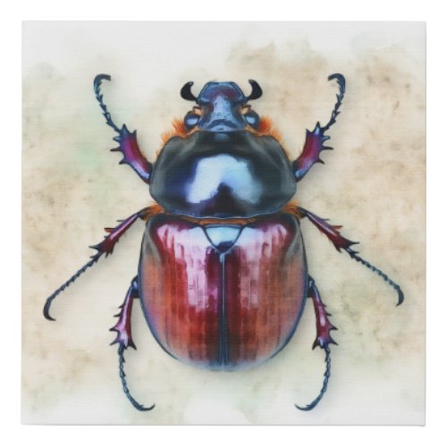 Rhinoceros Beetle IREF2102 _ Watercolor Faux Canvas Print
