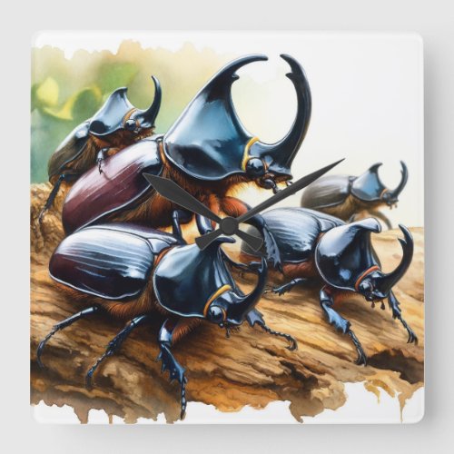 Rhinoceros Beetles Gathering REF246 _ Watercolor Square Wall Clock