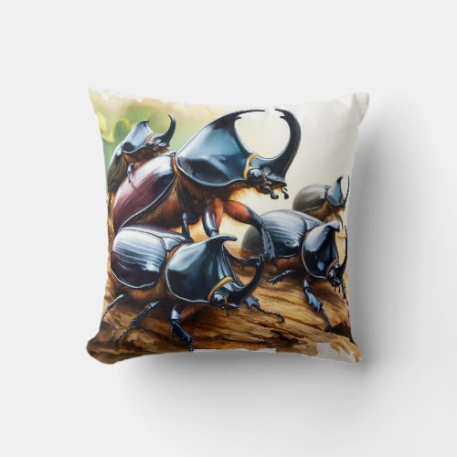 Rhinoceros Beetles Gathering REF246 _ Watercolor Throw Pillow