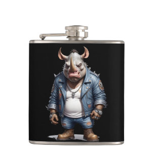 Rhinoceros Biker Rebel in Leather Jacket Cool  Flask