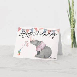 Rhinoceros & Birdies Happy Birthday Greeting Card