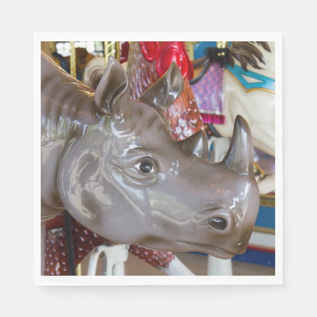 Rhinoceros Carousel Ride on Merry-Go-Round Napkins (Front)
