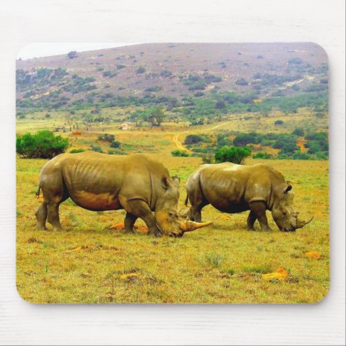 Rhinoceros Couple Wildlife Photography Mouse Pad