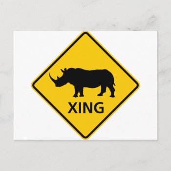 Rhinoceros Crossing Highway Sign Postcard by wesleyowns at Zazzle
