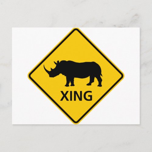 Rhinoceros Crossing Highway Sign Postcard