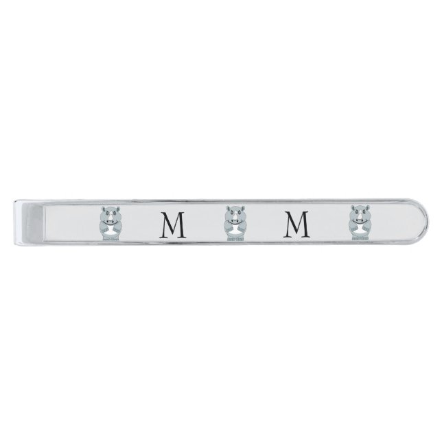 Rhinoceros Design Monogrammed Silver Finish Tie Bar (Front)