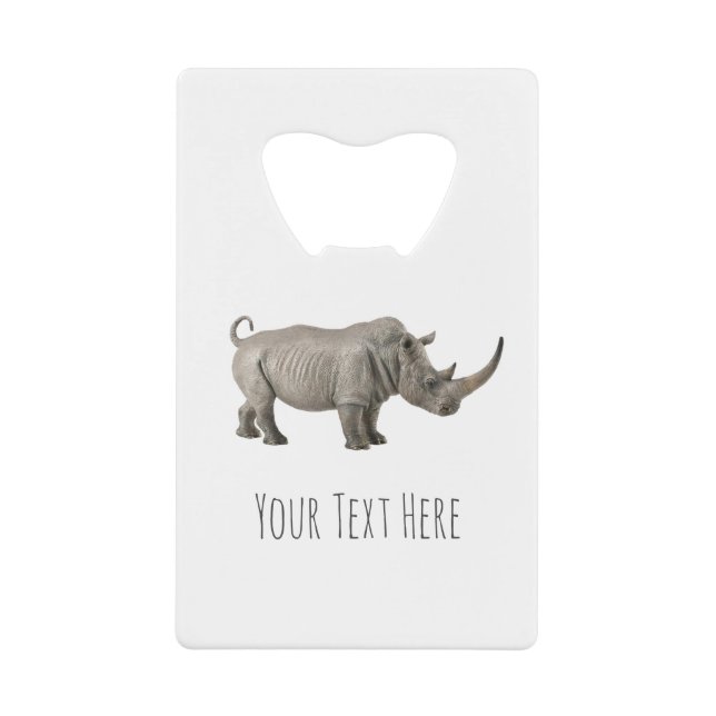Rhinoceros Illustration Rhino Custom Message Credit Card Bottle Opener (Front)