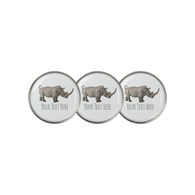 Rhinoceros Illustration Rhino Custom Message Golf Ball Marker (3 Up)