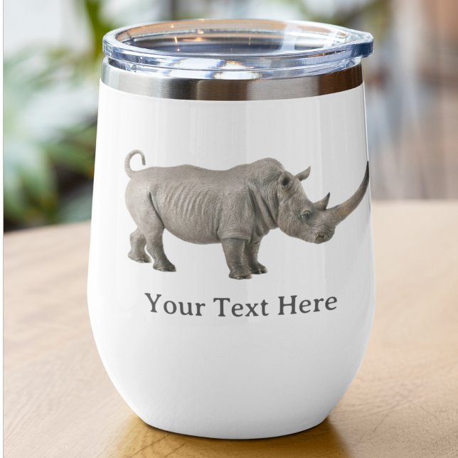 Rhinoceros Illustration Rhino Custom Message Thermal Wine Tumbler (Rhino Personalized Gift - wine or whiskey tumbler)