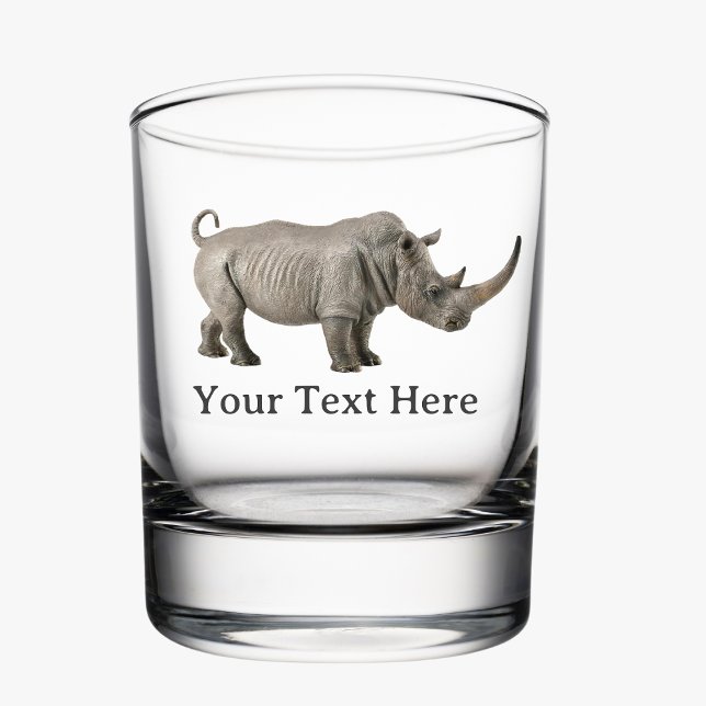 Rhinoceros Illustration Rhino Custom Message Whiskey Glass (Rhino Whiskey Glass Custom Message)