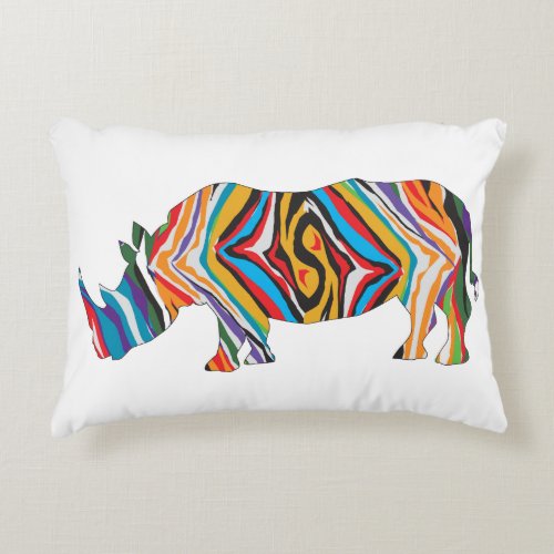 Rhinoceros in a Psychedelic Zebra Pattern Accent Pillow