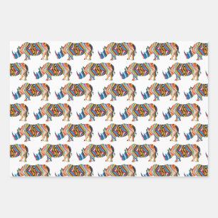 Rhinoceros in a Zebra Print Wrapping Paper Sheets