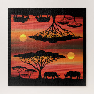 Rhinoceros in Serengeti Sunset Jigsaw Puzzle