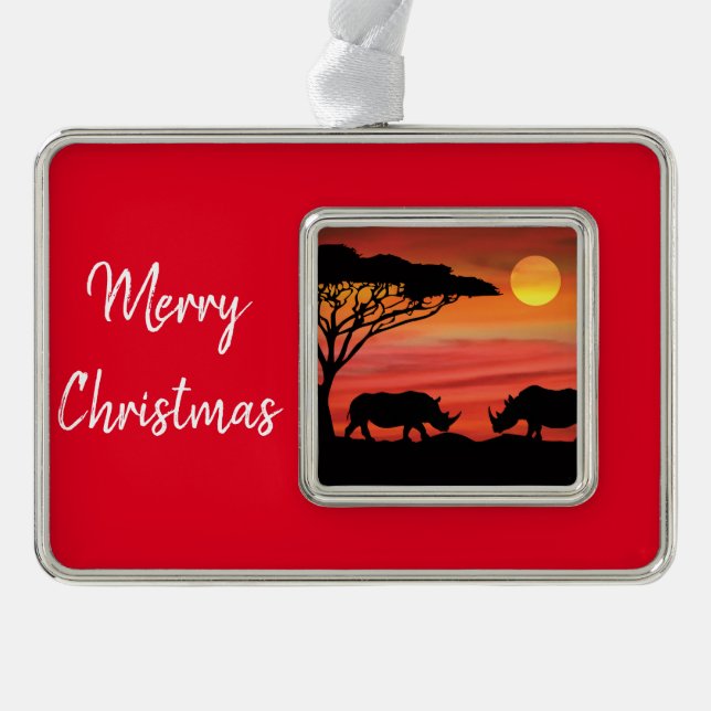 Rhinoceros in the African Serengeti Christmas Ornament (Front)