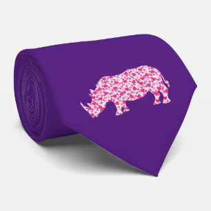 Rhinoceros made of little pink hearts of love neck tie