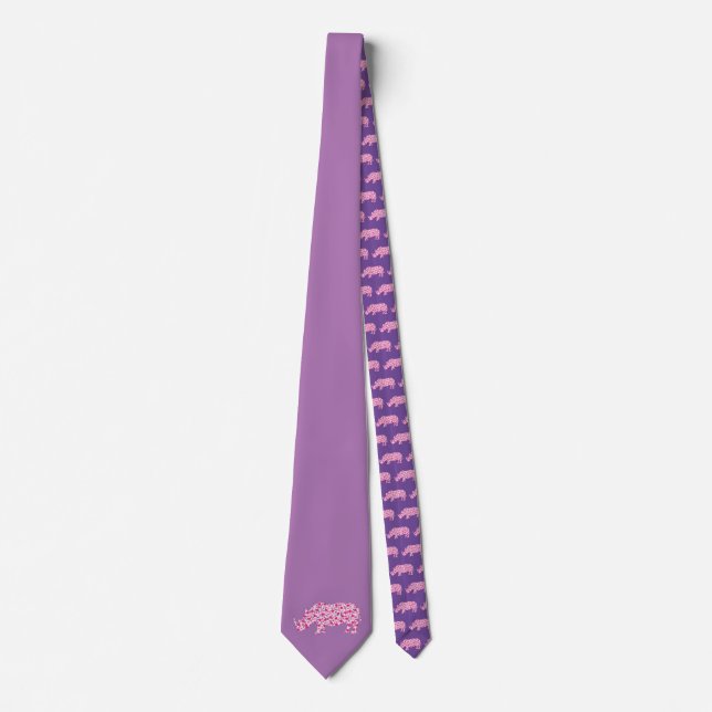 Rhinoceros made of pink hearts neck tie (Front)