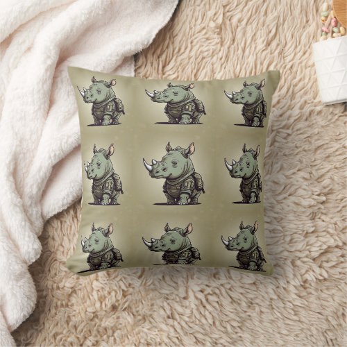 Rhinoceros Military Green Pattern Throw Pillow