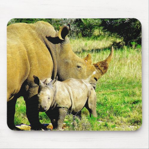 Rhinoceros Mother and Calf Wildlife Photography Mouse Pad