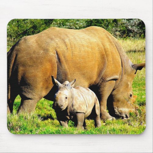 Rhinoceros Mother & Calf Wildlife Photography Mouse Pad