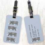 Rhinoceros Personalized Luggage Tag<br><div class="desc">A fun stack of rhinos on a blue background,  perfect for animal and wildlife lovers everywhere.  Change the details on the reverse to personalize. 
 Original art by Nic Squirrell.</div>