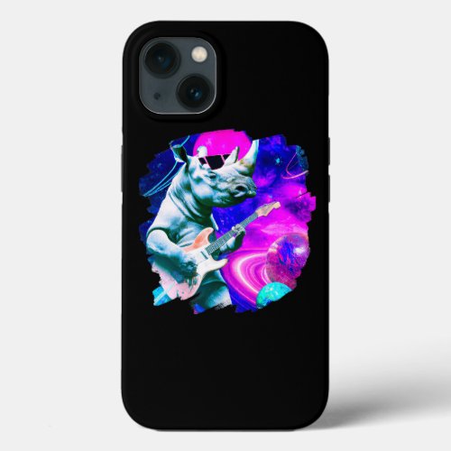 Rhinoceros Playing Guitar in Space Outer Space Rhi iPhone 13 Case