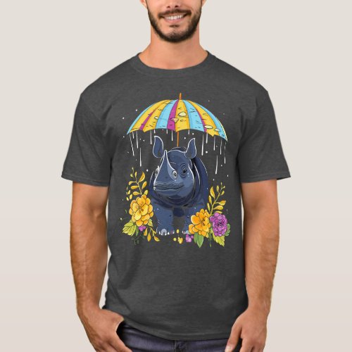 Rhinoceros Rainy Day With Umbrella T_Shirt